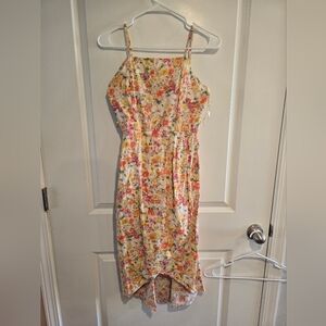 Hayden Multicolor Orange And Pink Floral High Low Midi Dress